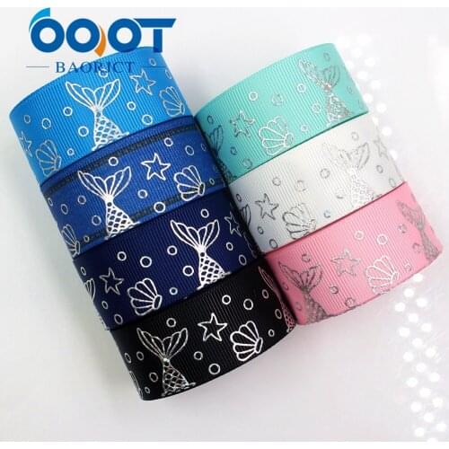 OOOT BAORJCT G-18808-909,10 yards 25 mm Laser silver seabed Cartoon printed grosgrain ribbon DIY wedding gift packaging material
