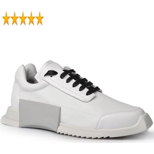 Sneakers Top Brand Mens Trainers Lace Up Light-weight Cow Real Leather Casual Shoes Joggers Outside Low Cut Footwear White Black
