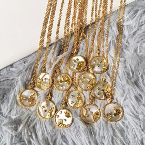 Hot Brand Fashion Jewelry For WomenTwelve constellations Gold Chain ClockPendants Long Necklace Party Sweater Chain