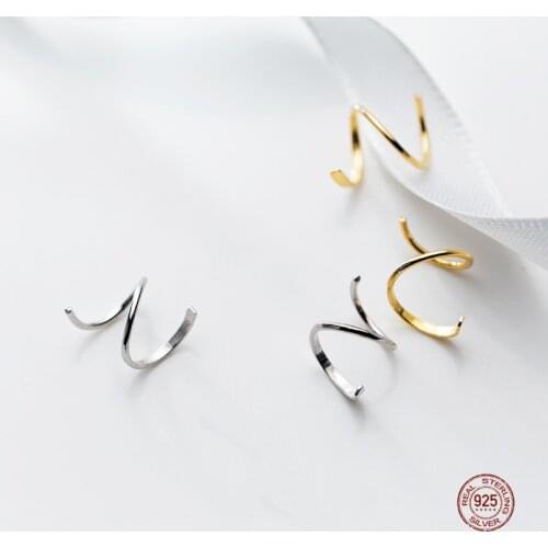 LKO 925 Sterling Silver Minimalism Geometry Line Wave Rotate Stud Earrings for Women Daily Fashion Ear Ornaments Jewelry