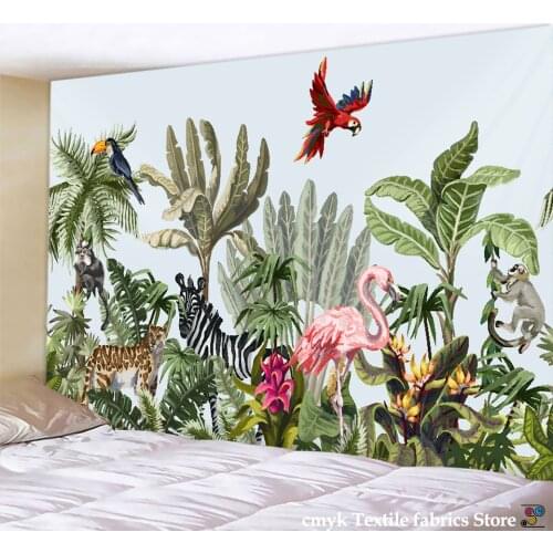 Birds And Animals Tapestry Wall Hanging Tapestry Tropical Plant Printed Psychedelic Hippie Tapestries Home Decor Shawl Blanket