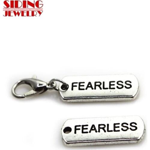 New 20pcs/lot Silver Hang Tag Fearless Dangle Charms Lobster Clasp DIY Bracelet Necklace Pendants Jewelry Hanging Charms