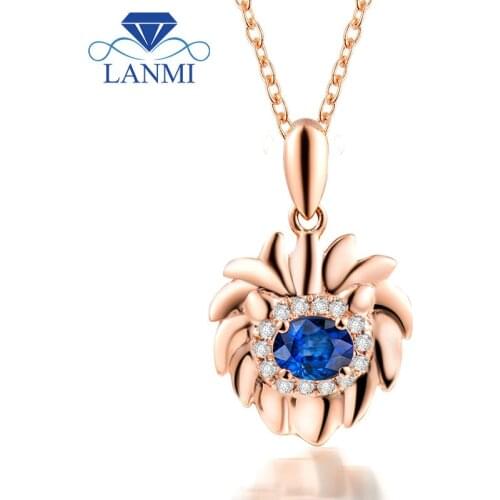 Leo Pendant Real Diamond With Sapphire In Solid 18K Rose Gold For Women Aniverssary WP086K