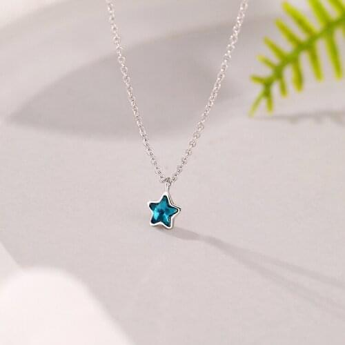 Luxury Trendy Silver Color Blue Star Necklaces Pendants For Women Long Chain Choker Necklace Collares Collar 2019