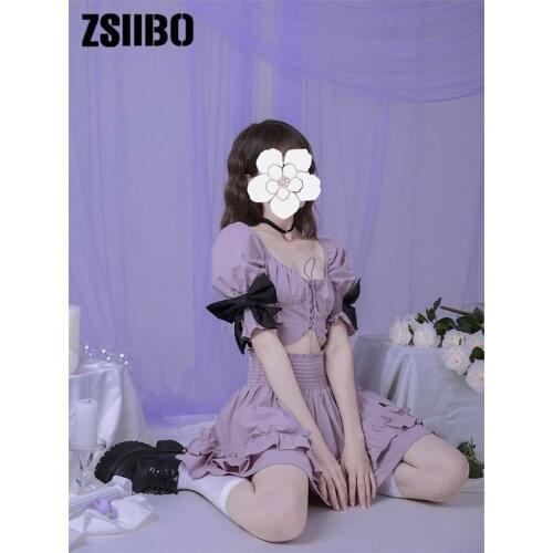 Bow tie shirt lace short skirt female spring and summer new fresh and sweet style two-piece trend dress sets Suits with skirt