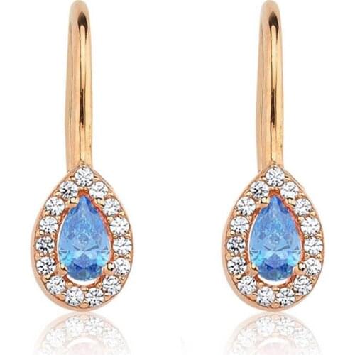 Valori Jewel0.40 Carat, Zirconia Fancy Blue And White Pear Gemstone, Rose Gold Plated, Sterling Silver Fish Hook Dangle Earrings