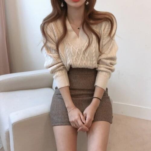 Girls Tops Vintage stripe Autumn Elegant Female Knitted Outerwear Warm Sweater Oversize New Winter Sweater Women Pullover