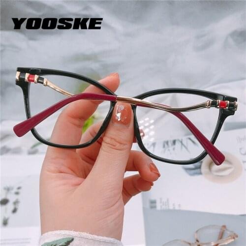 YOOSKE Brand Anti Blue Light Glasses Lady Oversized Square Eyeglasses Frames for Women Computer Eyewear Metal Optical Frame