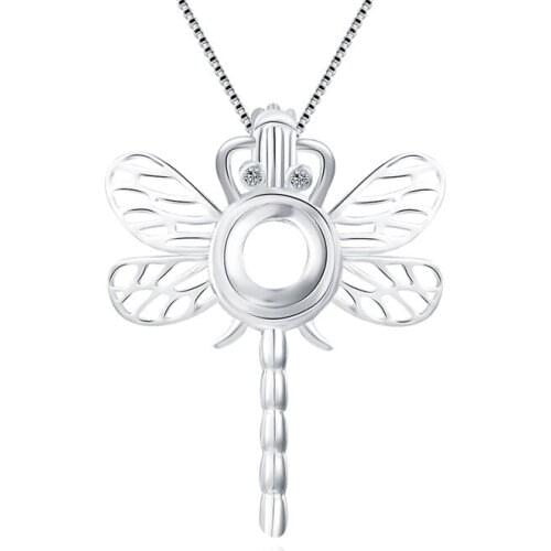 CLUCI Silver 925 Animal Pendant Jewelry Dragonfly Women Charm Pendant for Necklace 925 Sterling Silver Pearl Cage Locket SC087SB