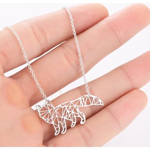 Vintage Hollow Origami Fox Pendants & Necklaces For Women Girl Stainless Steel Animal Choker Cool Jewelry Gift Collar Bijoux