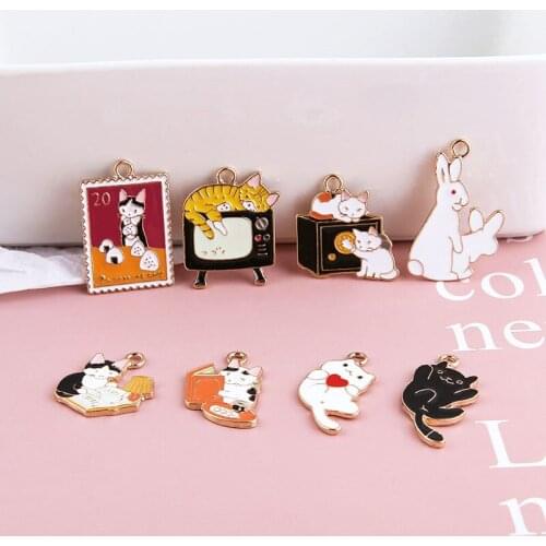10pc Korean Style 2020 Alloy Drop Oil Fun Cute Pet Cat Rabbit Pendant Statement Earrings Material Accessories Diy Jewelry Making