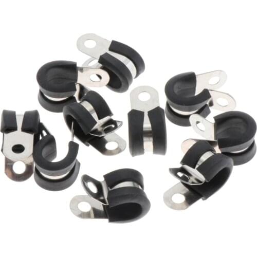 10 Pieces EPDM Rubber Lined 13mm 1/2" P Tube Clips Pipe Wire Clamp P Type