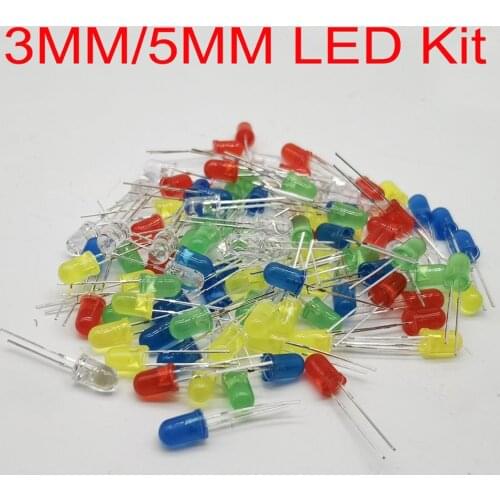 100pcs 3mm 5mm LED Light White Yellow Red Green Blue Assorted Kit DIY LEDs Set electronic diy kit