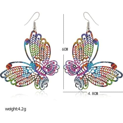 2021 Fashion Personality Creative Color Spray Paint Earrings European And American Exaggerated Hollow Butterfly Earrings