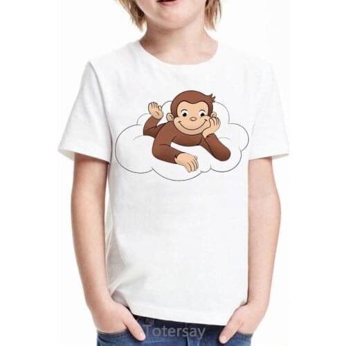 2021 funny kids clothes Curious George cartoon print t shirt for boys monkey eating banana tshirt camisetas summer tops for boys