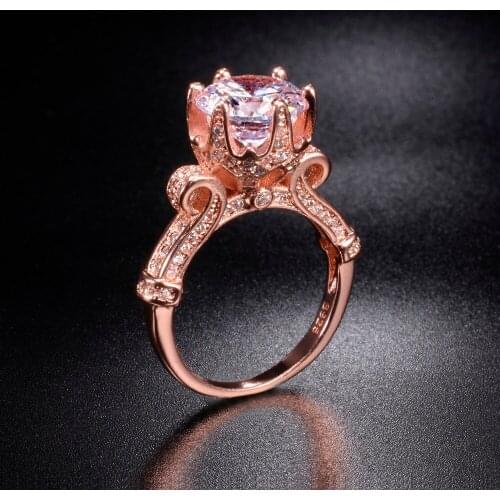 Promotion!!! Real Solid 100% 925 Silver & rose gold Lotus flower Rings Wedding Jewelry for Women 4ct Simulated Diamond Ring
