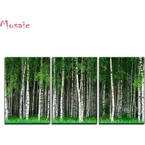 5D DIY Diamond Painting 3 pcs Swedish Summer Landscape with Grove of Birch Trees Cross Stitch Diamond Embroidery Mosaic drill