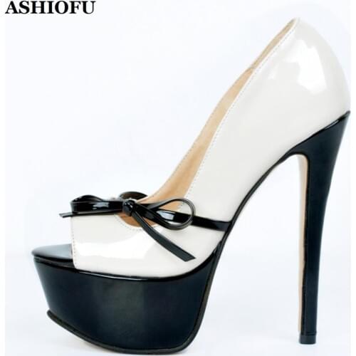 ASHIOFU Handmade New Ladies High Heel Pumps Butterfly-knots Peep-toe Wedding Dress Shoes Platform Sexy Slip-on Fashion Pumps