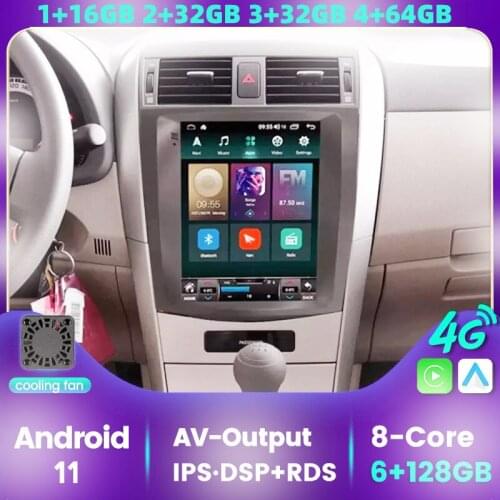 Android 11 System 6G+128G DSP Car Radio Multimedia Player GPS Navigation For Toyota Corolla E140 E150 2006-2013 2 Din Carplay