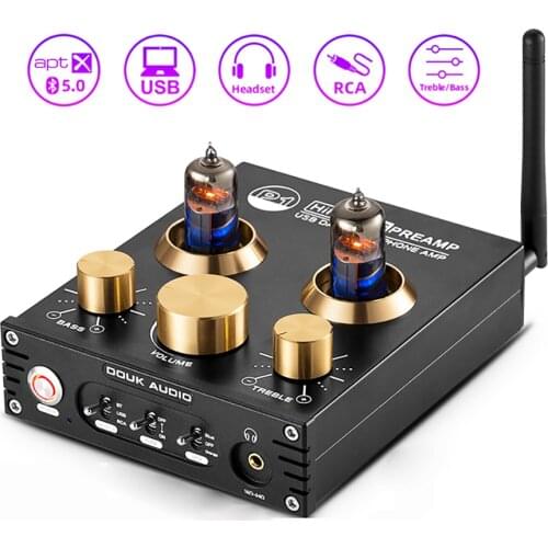 Bluetooth 5.0 HIFI 6J5 Valve Tube Preamplifier Bass Preamplifier Stereo Audio Headphone Amplifier USB DAC APTX
