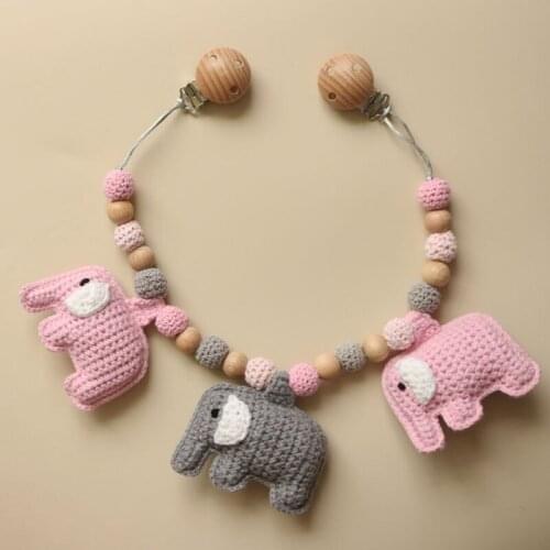 Q1FE Pacifier Chain Rattle Pram Clip Baby Stroller Pendant Teether Crochet Beads Elephant Infants Nursing Chewing Toys