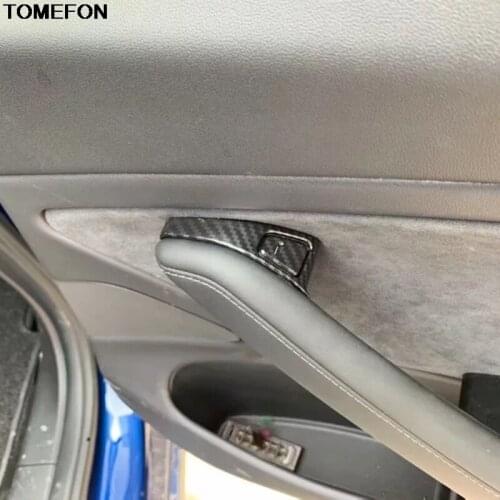 For Tesla Model 3 2018 2019 Carbon Fiber Door Lock Switch Button Frame Sticker Trim Car Interior Styling Accessories