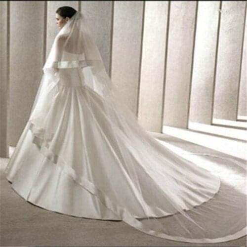 2 LAYER WIDE RIBBON EDGE CATHEDRAL LENGTH WEDDING VEIL BRIDAL ACCESSORIES VEILS