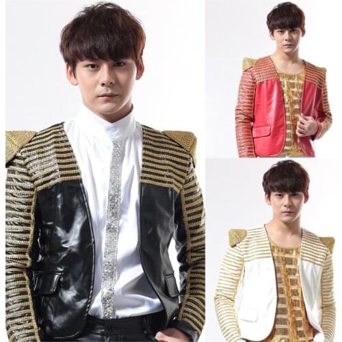 Hip Hop Jazz Dance Costumes Male Performance Costumes Bar Rock Punk Mens Shrug Jacket Nightclub Singer Stage Show Wear XS1716