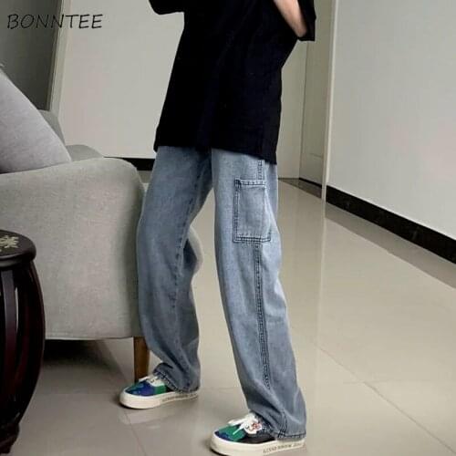 Jeans Women Summer Hot Unisex Bf Washed Full Length Trousers Denim Loose High Waist Streetwear Pockets Daily Preppy Style Retro