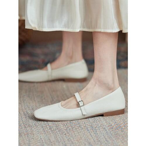 EshtonShero Genuine Leather Flats Heel Summer Mules Casual Loafers Shoes Woman Buckle Thick Round Toe Spring Shoes