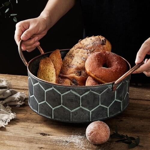 European handmade vintage fruit bread storage basket round antique with handle desk kitchen storage home decoration WF9271020