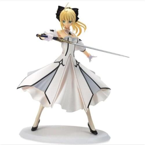 18CM Japanese anime figure Fate/stay night Saber white dress action figure collectible model toys for boys
