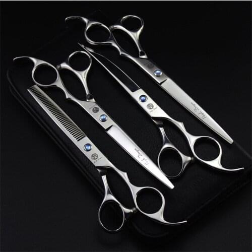 Purple dragon 7.0 inch Professional Pet Scissors Pet Grooming Scissors Set Straight Curved Thinning Scissors Hair Cutting Shear