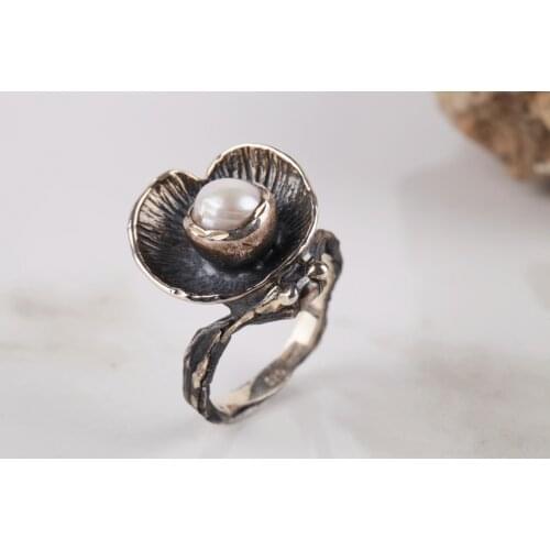 UM US JEWELRY Pearl Natural Gemstone 925 Sterling Silver Women 'S Ring