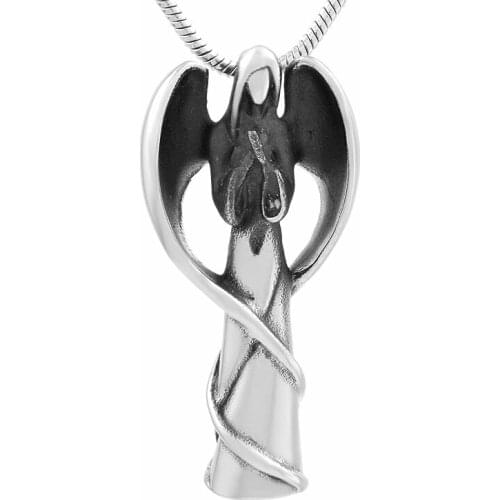 IJD9739 Angel Memorial Cremation Jewelry Urn Necklace for Ash Stainless Steel Ashes Holder Keepsake Funeral Urns ( Black )