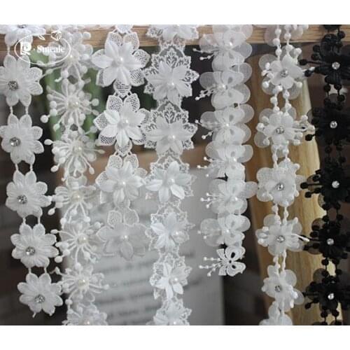 Organza Embroidery Flowers 3D Multi-layered Flower Beaded Lace Trim Clothing and Wedding DIY Accessories RS3058