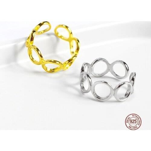 LKO 925 Sterling Silver Hollow Out Round Design Open Ring Cute Fashion Love Jewelry Ring For Women Girls Party Gifts Adjustable