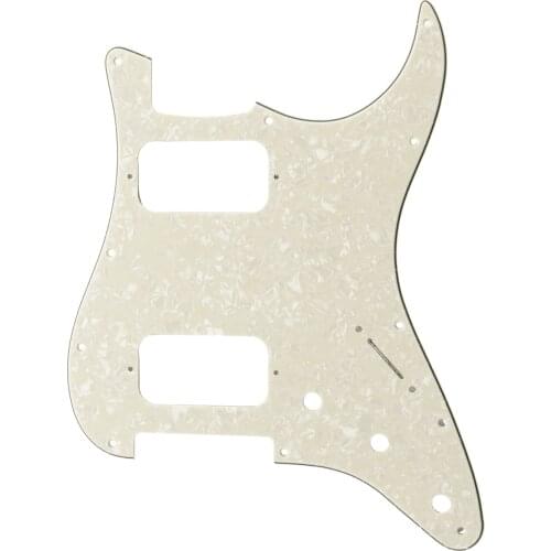 Musiclily Pro 11 Holes Round Corner HH Strat Pickguard for American/Mexican Fender Standard Stratocaster, 4Ply Aged White Pearl