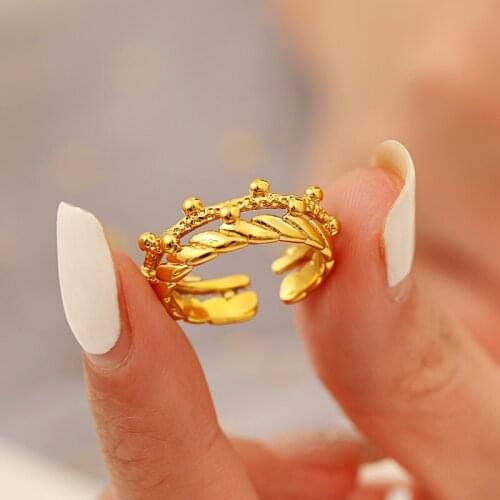 New Fashion Creative Double Crown Shape Ring For Women 18K Gold Plated Personality Open Ring Wedding Party Jewelry Accessories
