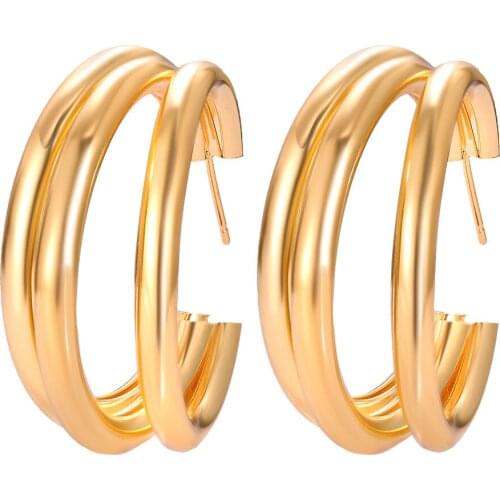 Europe and the United States new C-shaped circle earrings fashion creative personality cross border three ring ring metal earrin