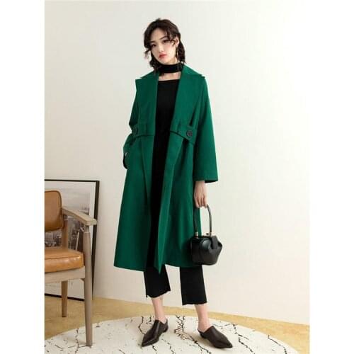 Autumn Winter Fashion Trench Coat For Women New Temperament Lapel Long Sleeve Bandage Coat Plus Size Long Windbreaker f1102