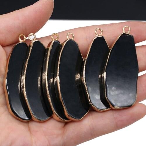 Natural Black Agates Pendants Golden Plated Water Drop Shape Stone Pendants DIY for Necklace or Jewelry Making 25x45-27x47mm