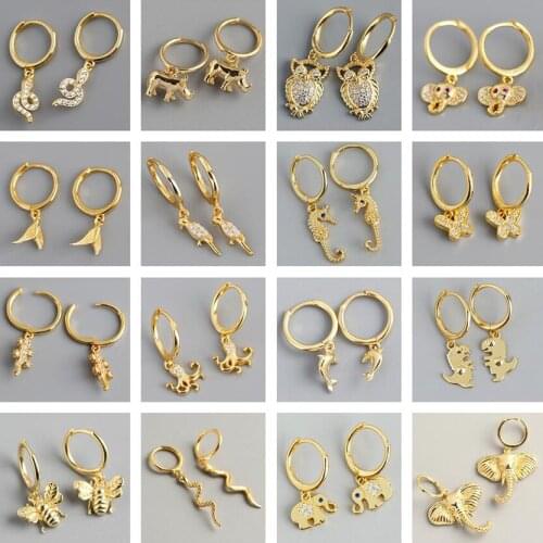 PONYKISS Classic S925 Sterling Silver Cute Animals Zircon Huggle Hoop Earrings for Women Party Fine Jewelry Accessories Gift