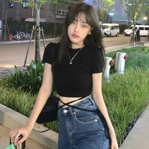 Casual Loose Ins Strap Hollow Tshirt Female Korean Harajuku Womens T-shirts Tops Japanese Kawaii Ulzzang Clothes For Women