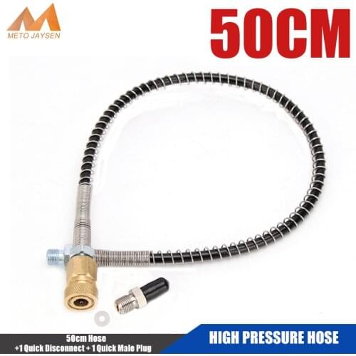 High Pressure Hose M10x1 Thread Air Refilling 50cm Nylon Hose Wrapped with Stainless Steel Spring and Quick Connectors Fittings