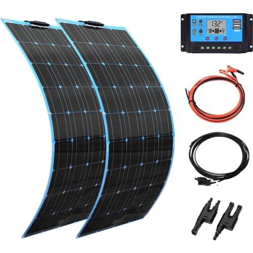 200W Complete Solar Panel Kit 100W 18V PET Flexible Monocrystalline Solar Panel Home RV Vans Camping Solares Paneles Charger