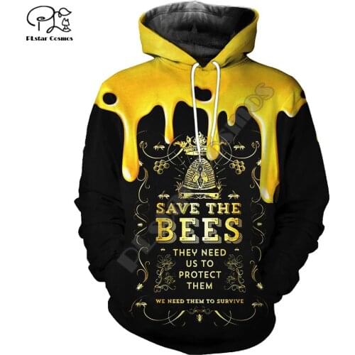 Men women save the bees print 3d hoodie retro harajuku sweatshirt zipper coat Unisex streetwear Tracksuit pullover jacket