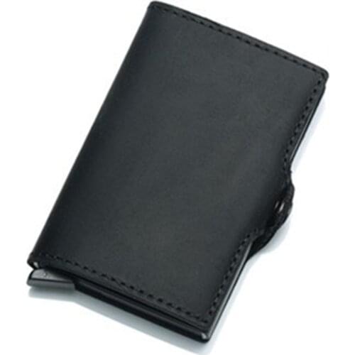 BISI GORO RFID Business Card Holder 2020 Genuine Leather Unisex Metal Blocking Mini Slim Credit Crad Wallet Hasp Travel Purse