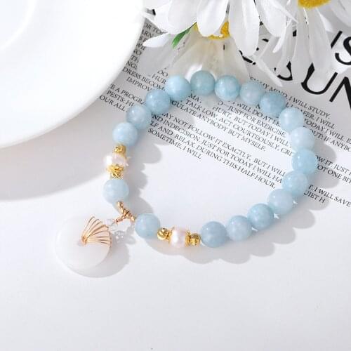 Green/Blue Natural Freshwater Pearls Jade Pendant Couple Gold Color Strand Bracelets for Women Men Lucky Fashion Jewelry YBR306