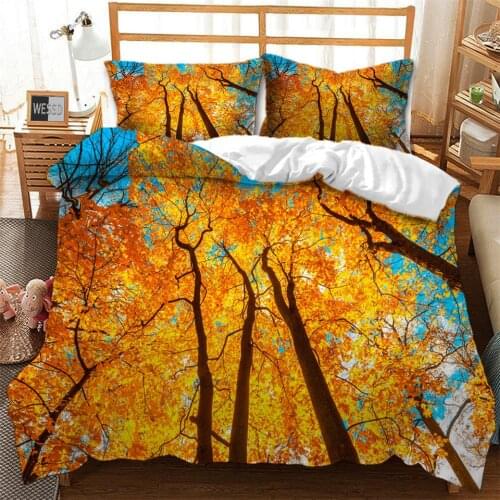 Forest Tree Yellow Duvet Covers For Twin Queen King Size Bed 3D Landscape Printed Bed Set Two People Quilt Cover Pillowcase